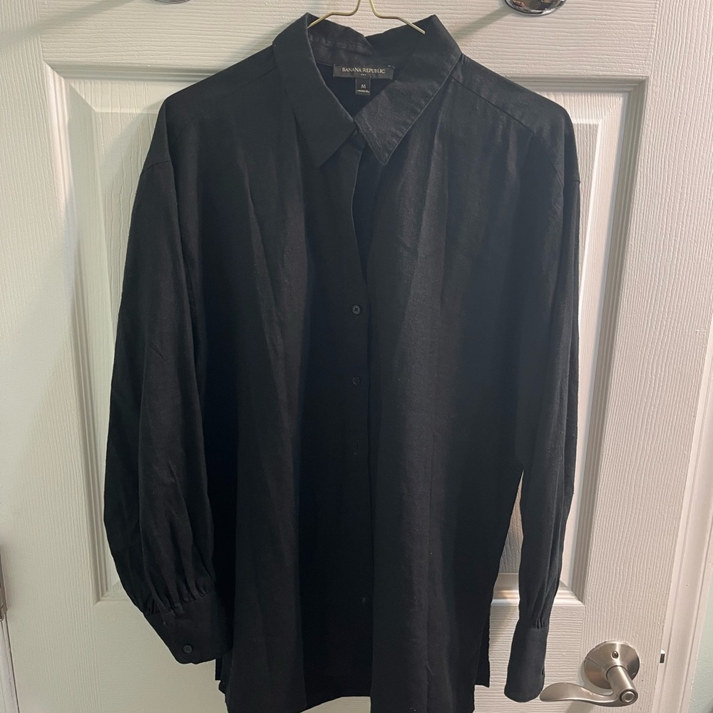 Banana Republic Black Button Down Shirt with Stand-Up Collar